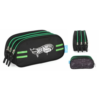 Kit Mochila De Rodinha E Costas + Lancheira Térmica + Estojo Triplo do Hot Wheels Skate