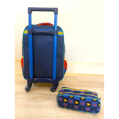 Kit Mochila de Rodinha Escolar Tam.16 - 4 Rodinhas + Estojo Duplo da Patrulha Canina