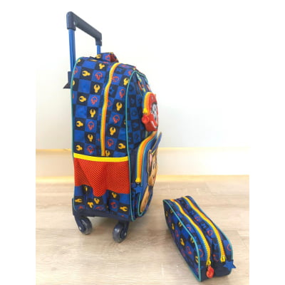 Kit Mochila de Rodinha Escolar Tam.16 - 4 Rodinhas + Estojo Duplo da Patrulha Canina