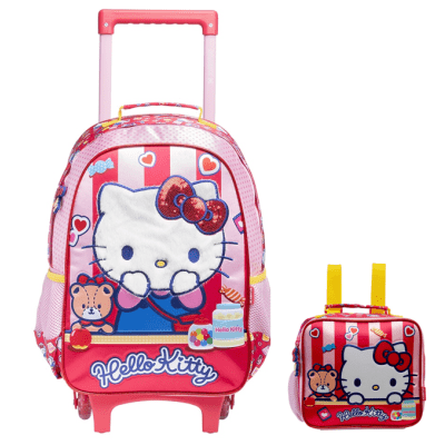 Kit Mochila de Rodinhas e Lancheira Escolar da Hello Kitty