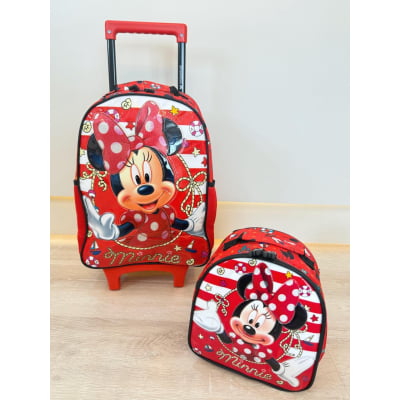 Kit Mochila de Rodinhas Escolar da Minnie X Tam.16 + Lancheira Térmica