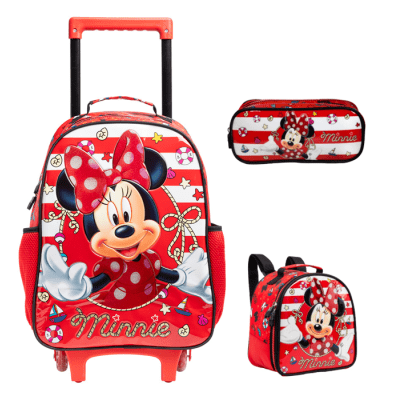 Kit Mochila de Rodinhas Escolar da Minnie X Tam.16 + Lancheira + Estojo Duplo Kit Mochila de Rodinhas Escolar da Minnie X Tam.16 + Lancheira + Estojo Duplo
