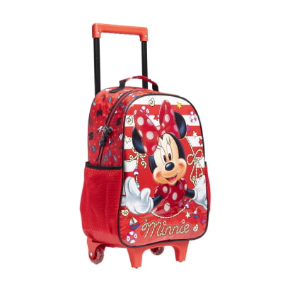 Kit Mochila de Rodinhas Escolar da Minnie X Tam.16 + Lancheira + Estojo Duplo