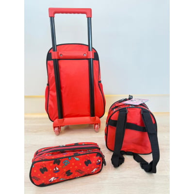 Kit Mochila de Rodinhas Escolar da Minnie X Tam.16 + Lancheira + Estojo Duplo