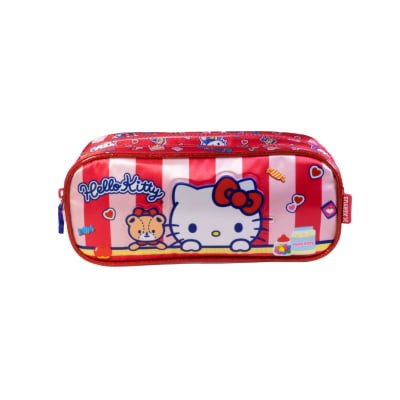 Kit Mochila de Rodinhas Escolar e Estojo Duplo da Hello Kitty