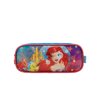 Kit Mochila de Rodinhas Escolar +Estojo duplo + Lancheira da Princesa Disney Ariel Metálica