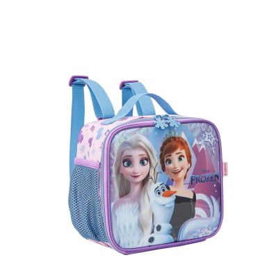Kit Mochila de Rodinhas Escolar + Lancheira da Disney Frozen Holográfico Tam. 14