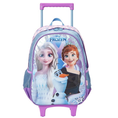 Kit Mochila de Rodinhas Escolar + Lancheira da Disney Frozen Holográfico Tam. 14