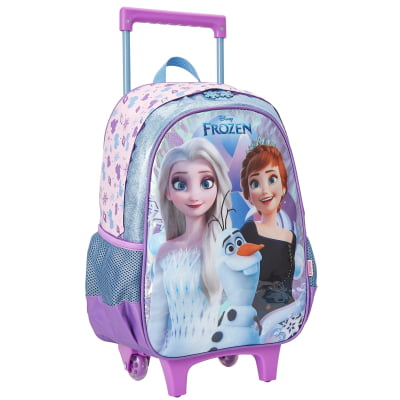 Kit Mochila de Rodinhas Escolar + Lancheira da Disney Frozen Holográfico Tam. 14