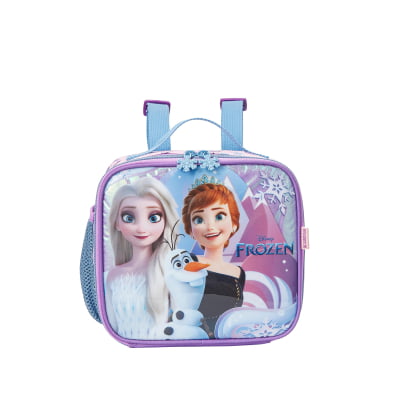 Kit Mochila de Rodinhas Escolar + Lancheira da Disney Frozen Holográfico Tam. 16