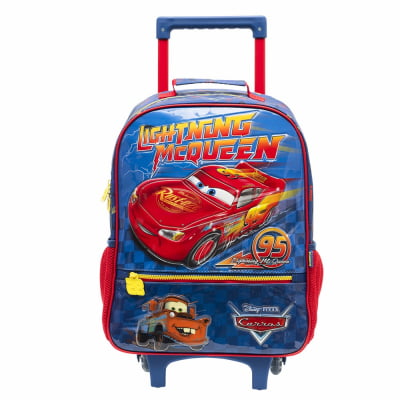 Kit Mochila de Rodinhas Escolar Tam.16 + Lancheira Térmica + Estojo Duplo do Relâmpago McQueen