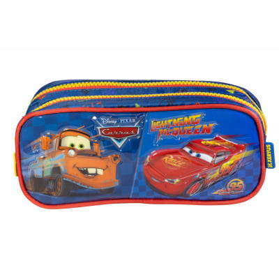 Kit Mochila de Rodinhas Escolar Tam.16 + Lancheira Térmica + Estojo Duplo do Relâmpago McQueen