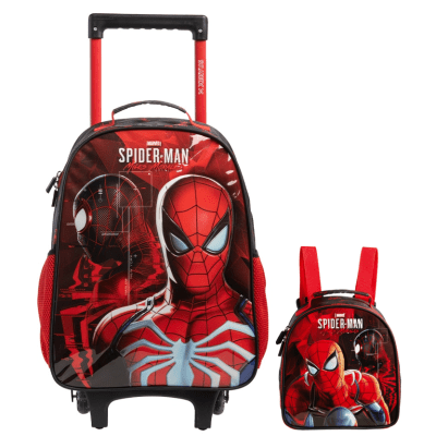 Kit Mochila de Rodinhas Escolar X1 Tam.16 + Lancheira do Homem Aranha