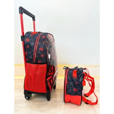 Kit Mochila de Rodinhas Escolar Tam.16 + Lancheira do Homem Aranha