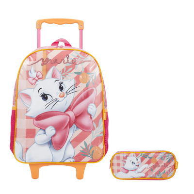 Kit Mochila de Rodinhas + Estojo simples Escolar da Gatinha Marie