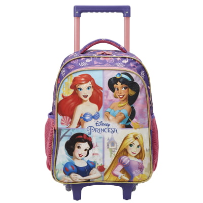 Kit Mochila de Rodinhas + Estojo Triplo Escolar + Lancheira Princesas da Disney Glitter