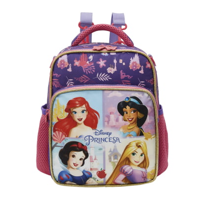 Kit Mochila de Rodinhas + Estojo Triplo Escolar + Lancheira Princesas da Disney Glitter