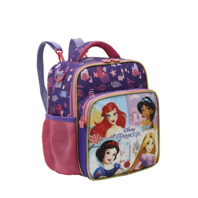 Kit Mochila de Rodinhas + Estojo Triplo Escolar + Lancheira Princesas da Disney Glitter