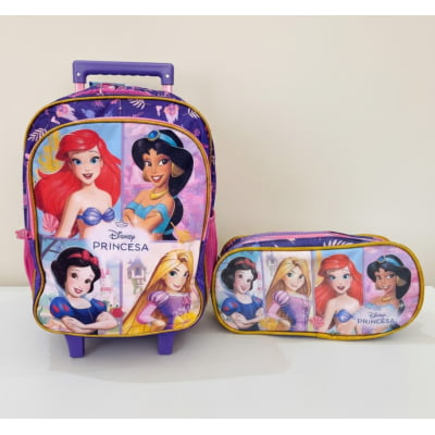 Kit Mochila de Rodinhas + Estojo Triplo Escolar Princesas da Disney Glitter Kit Mochila de Rodinhas + Estojo Triplo Escolar Princesas da Disney Glitter