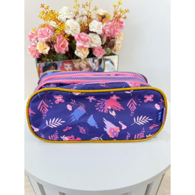 Kit Mochila de Rodinhas + Estojo Triplo Escolar Princesas da Disney Glitter