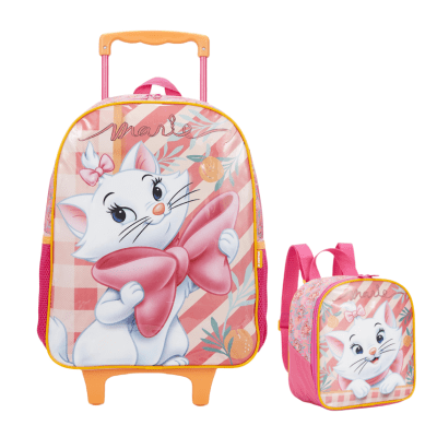 Kit Mochila de Rodinhas + Lancheira Escolar da Gatinha Marie