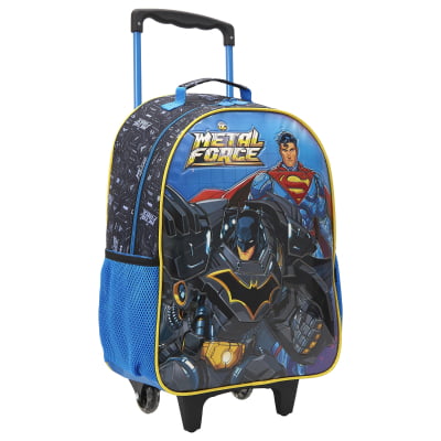 Kit Mochila de Rodinhas + Lancheira Escolar Liga da Justiça Metal Force