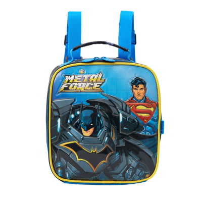 Kit Mochila de Rodinhas + Lancheira Escolar Liga da Justiça Metal Force