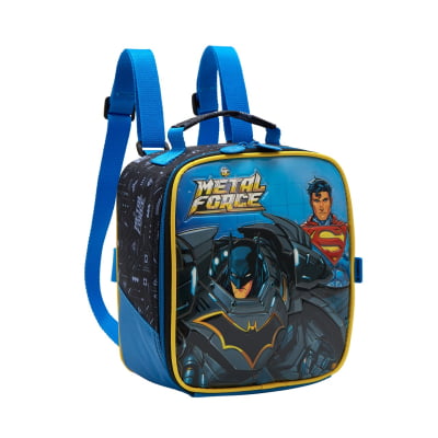 Kit Mochila de Rodinhas + Lancheira Escolar Liga da Justiça Metal Force