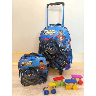 Kit Mochila de Rodinhas + Lancheira Escolar Liga da Justiça Metal Force Kit Mochila de Rodinhas + Lancheira Escolar Liga da Justiça Metal Force