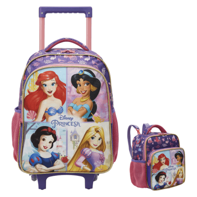 Kit Mochila de Rodinhas + Lancheira Escolar Princesas da Disney Glitter Kit Mochila de Rodinhas + Lancheira Escolar Princesas da Disney Glitter