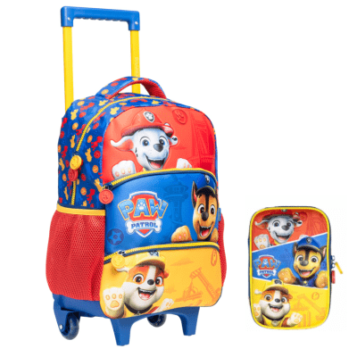 Kit Mochila de Rodinhas Tam.16 e Estojo Box Escolar da Patrulha Canina SE