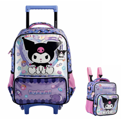 Kit Mochila de Rodinhas  Tam. 16 e Lancheira Térmica Escolar Kuromi Y