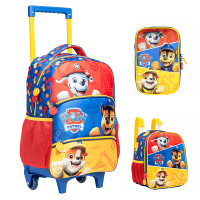 Kit Mochila de Rodinhas Tam.16 + Lancheira Térmica e Estojo Box Escolar da Patrulha Canina SE