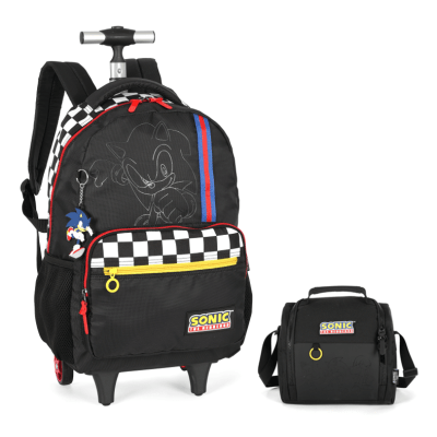 Kit Mochila Escolar Costa C/ Rodinha Juvenil Tam. 16 + Lancheira do Sonic Hedgehog  Preta