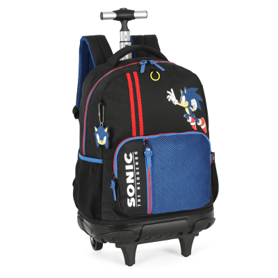 Kit Mochila Escolar Costa C/ Rodinha Tam. 16 + Lancheira Térmica do Sonic Hedgehog Juvenil Preto e Azul