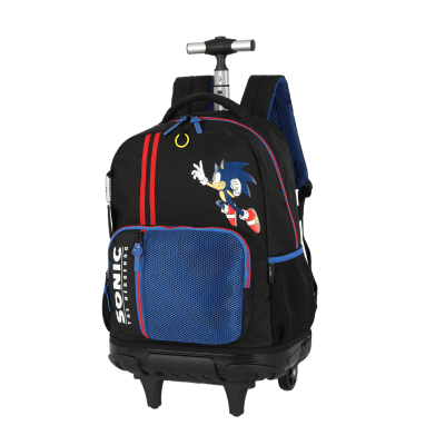 Kit Mochila Escolar Costa C/ Rodinha Tam. 16 + Lancheira Térmica do Sonic Hedgehog Juvenil Preto e Azul