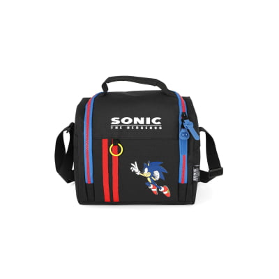 Kit Mochila Escolar Costa C/ Rodinha Tam. 16 + Lancheira Térmica do Sonic Hedgehog Juvenil Preto e Azul