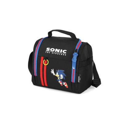 Kit Mochila Escolar Costa C/ Rodinha Tam. 16 + Lancheira Térmica do Sonic Hedgehog Juvenil Preto e Azul