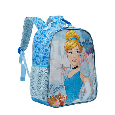Kit Mochila Escolar + Estojo simples da Princesa Disney Cinderela Azul