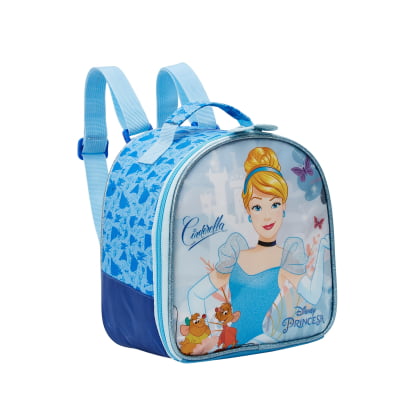 Kit Mochila Escolar + Lancheira da Princesa Disney Cinderela Azul