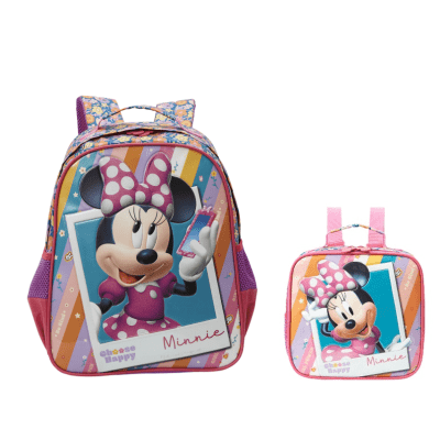 Kit Mochila Escolar + Lancheira Minnie no Celular