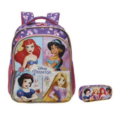 Kit Mochila + Estojo triplo Escolar Princesas da Disney Glitter