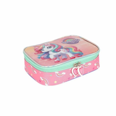 Kit Mochila Infantil C/ Rodinhas + Estojo Box Unicórnio Colorida Up4you