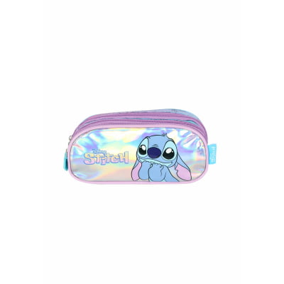 Kit Mochila Infantil C/ Rodinhas + Estojo Triplo da Lilo Stitch e Angel Azul