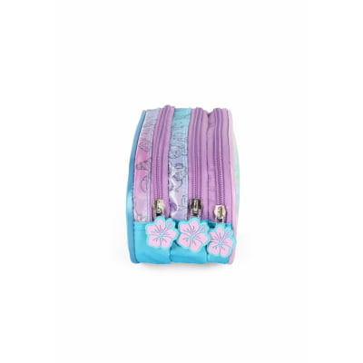 Kit Mochila Infantil C/ Rodinhas + Estojo Triplo da Lilo Stitch e Angel Azul