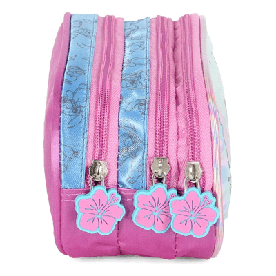 Kit Mochila Infantil C/ Rodinhas + Estojo Triplo da Lilo Stitch e Angel Roxa