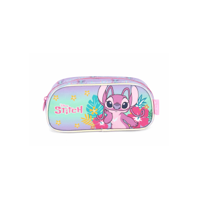 Kit Mochila Infantil C/ Rodinhas Lilás Tam. 16 + Lancheira Térmica + Estojo Simples Angel e Stitch