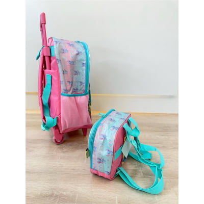 Kit Mochila Infantil C/ Rodinhas Tam. 16 + Lancheira Térmica Lilo e Stitch