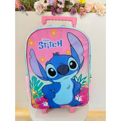 Kit Mochila Infantil C/ Rodinhas Tam. 16 + Lancheira Térmica Lilo e Stitch