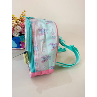 Kit Mochila Infantil C/ Rodinhas Tam. 16 + Lancheira Térmica Lilo e Stitch
